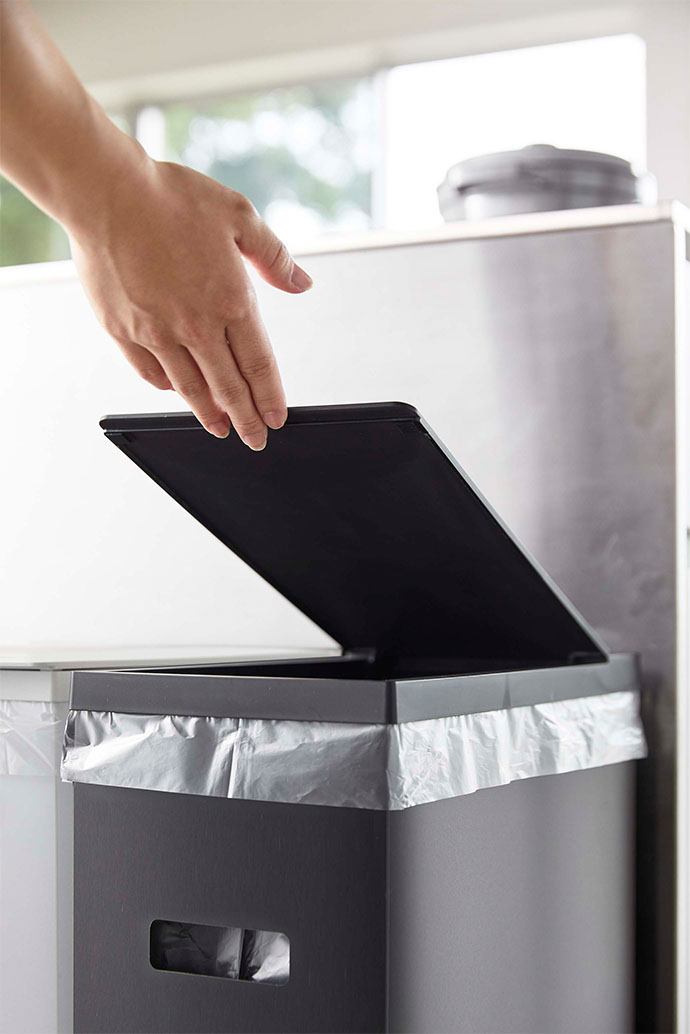 スリム蓋付きゴミ箱 タワー 2個組（WH&BK） ホワイト&ブラック