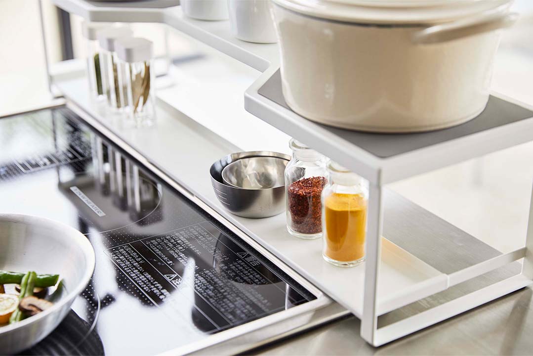 コンロ奥ラック プレート 排気口カバー付き 60cmコンロ用 ホワイト