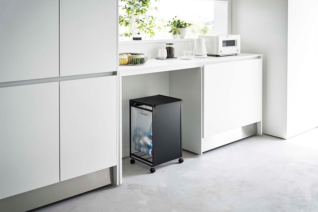 蓋付き目隠し分別ダストワゴン タワー 2分別 ホワイト