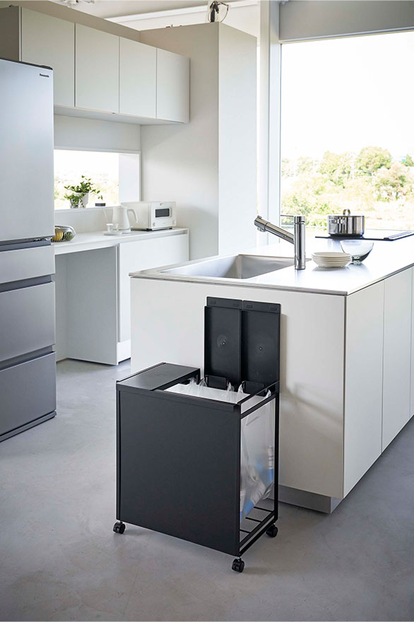 蓋付き目隠し分別ダストワゴン タワー 3分別 ブラック