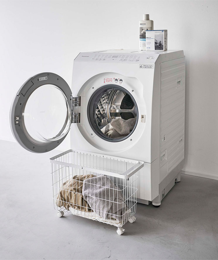 ランドリーバスケット タワー キャスター付き ワイド＆ロー ホワイト