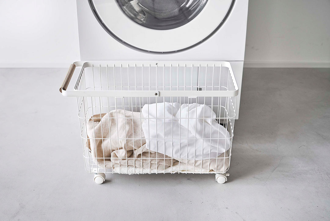 ランドリーバスケット トスカ キャスター付き ワイド＆ロー ホワイト