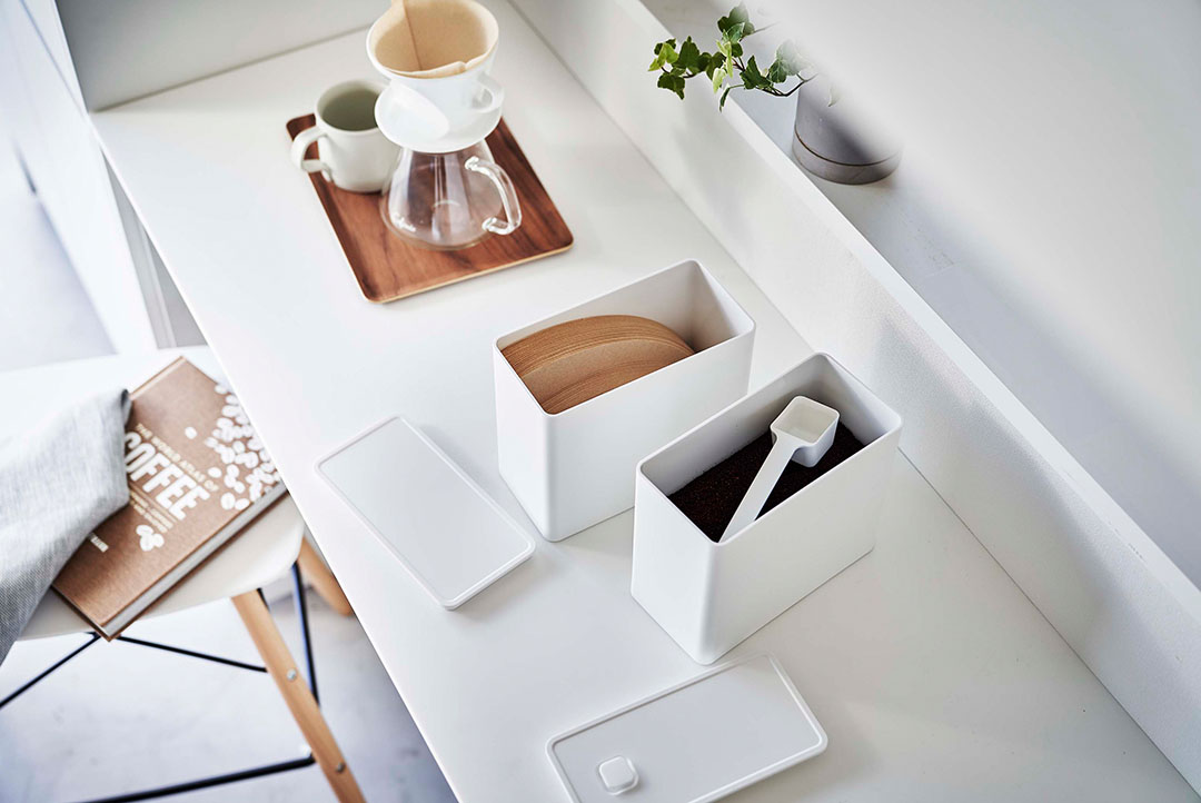 バルブ付き密閉コーヒーキャニスター＆フィルター収納ケース タワー ホワイト