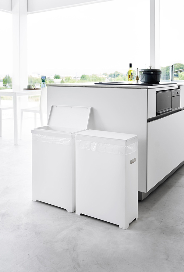 スリム蓋付きゴミ箱 タワー 横開きタイプ 2個組 ホワイト