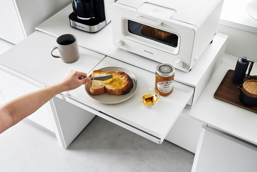 ツーウェイキッチン家電下引き出し&スライドテーブル タワー W80 ホワイト