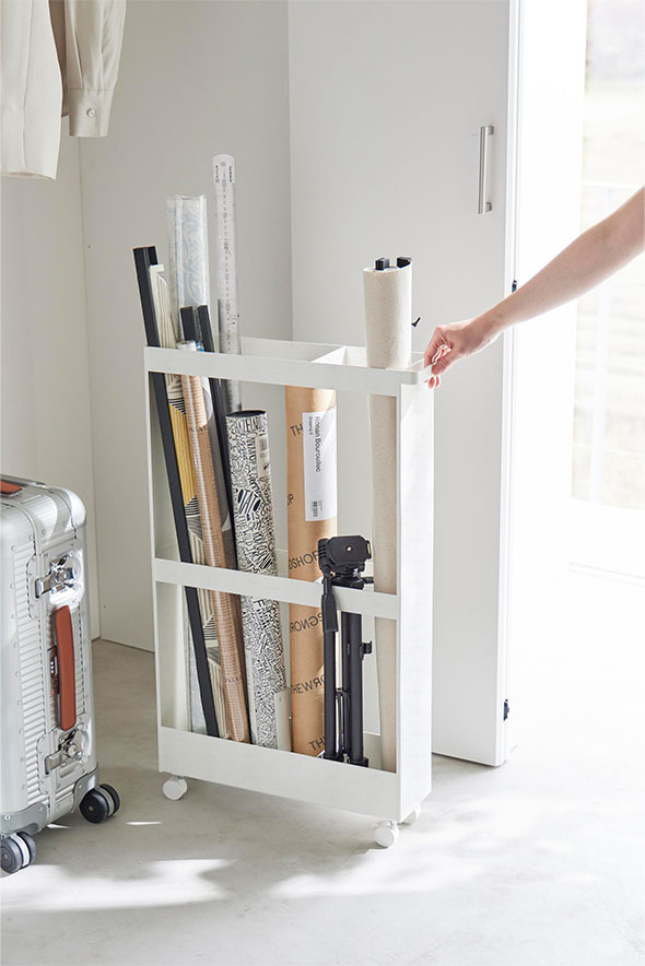 キャスター付き長物収納スリムワゴン タワー ホワイト