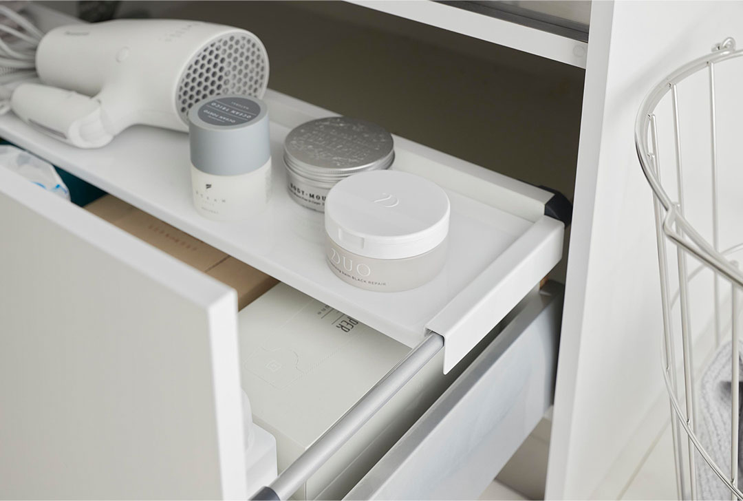 伸縮キッチン引き出し中ラック タワー ワイド ホワイト