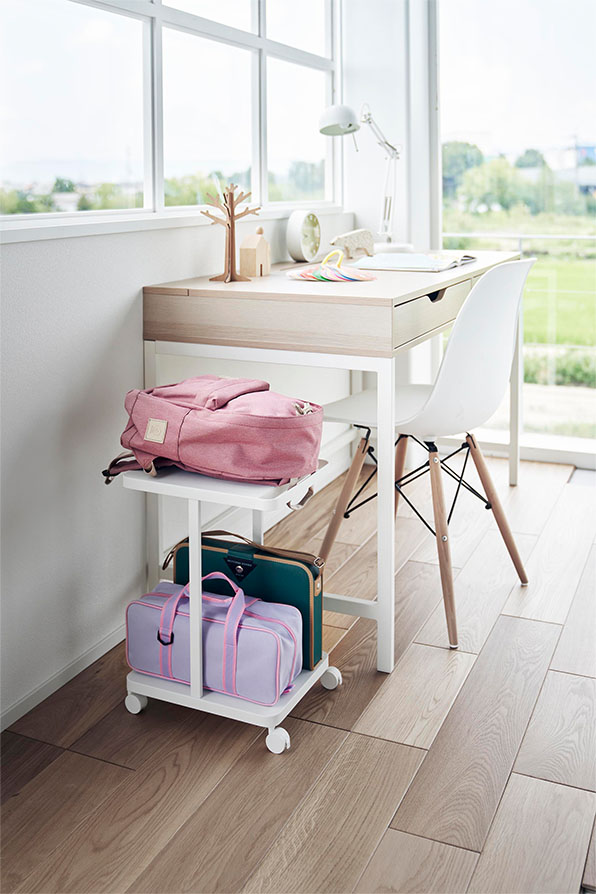 ランドセル収納ラック タワー キャスター付き 2段 ホワイト