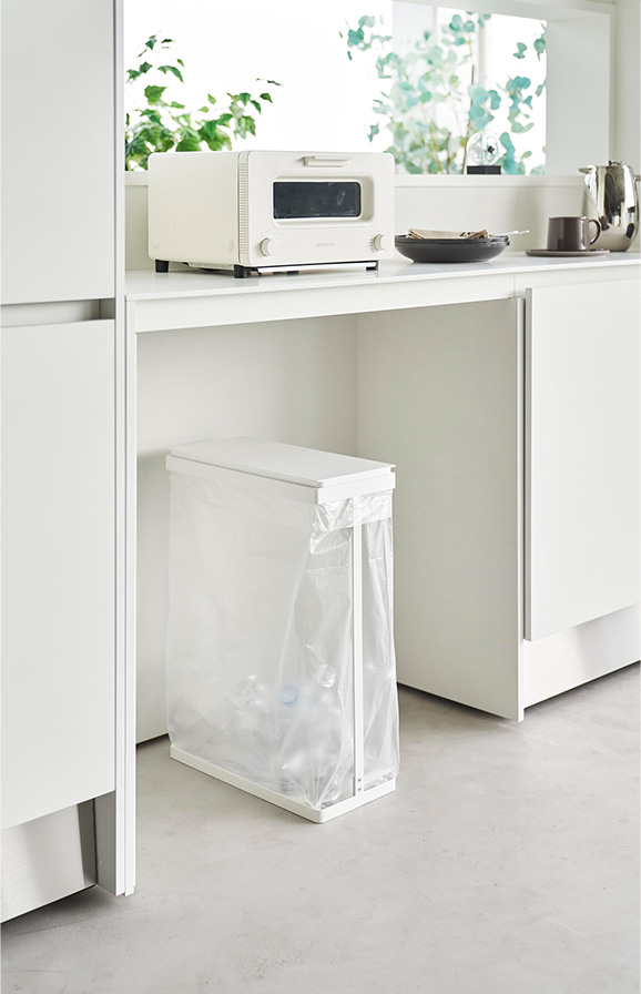 スリム蓋付き分別ゴミ袋ホルダー タワー 45L 横開き ホワイト