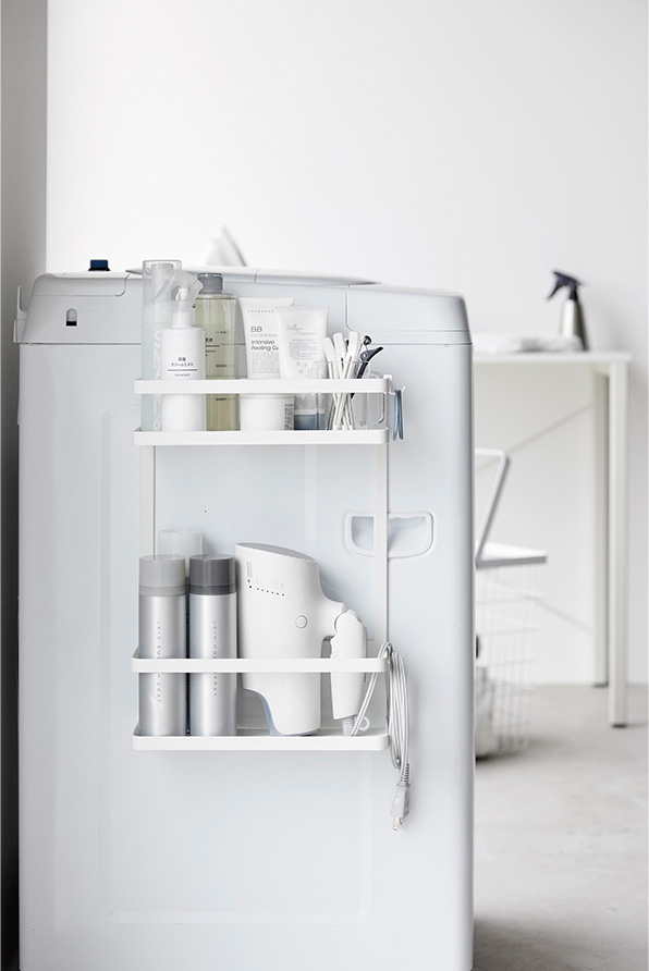 洗濯機横マグネット収納ラック タワー 2段 ホワイト