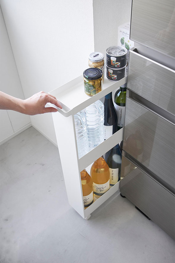 キャスター付きスリムワゴン タワー 3段 ブラック