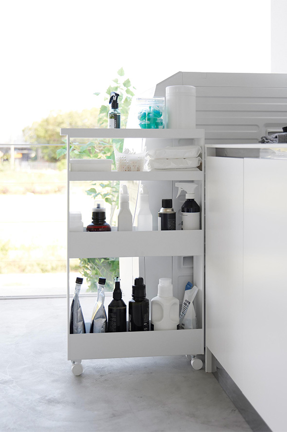 キャスター付きスリムワゴン タワー 4段 ホワイト