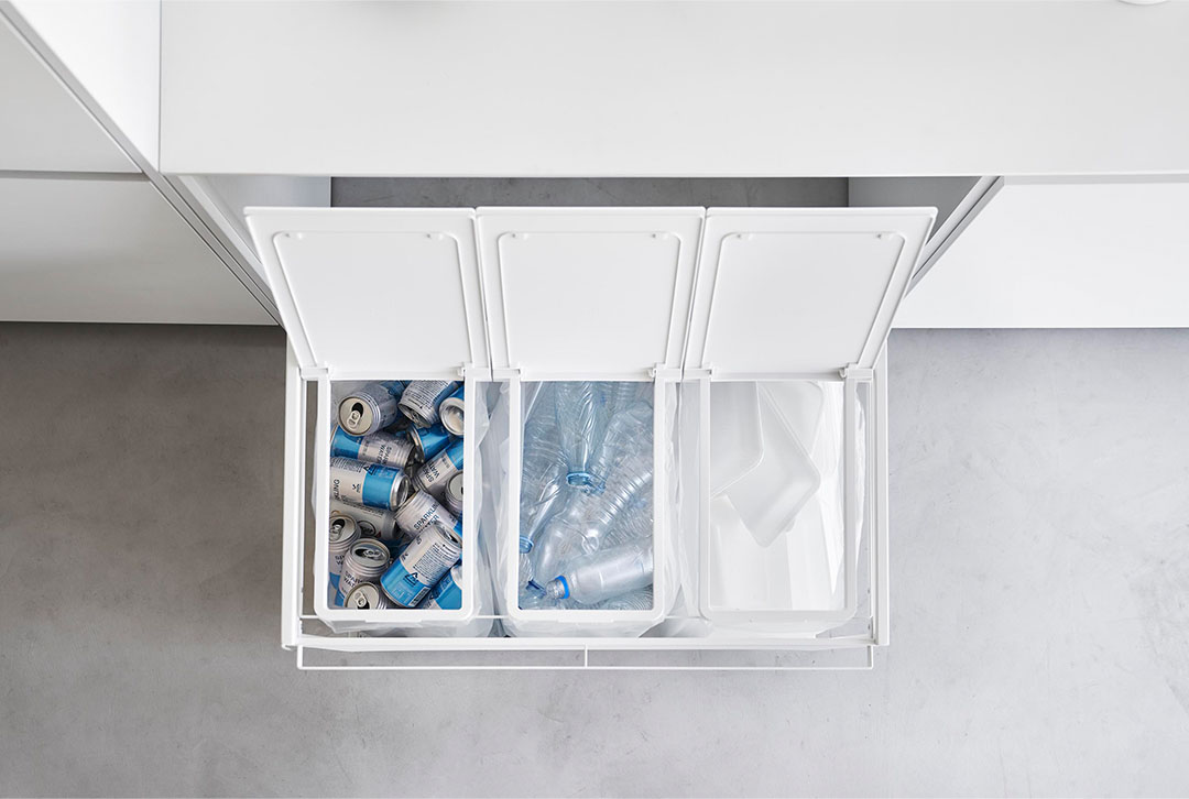 蓋付き目隠し分別ダストワゴン タワー 45L 3分別 ホワイト