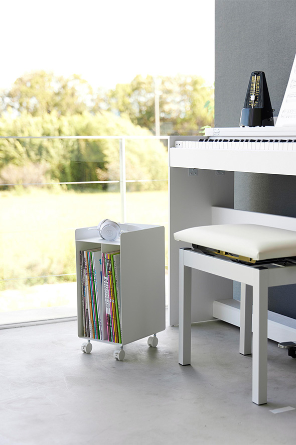 ピアノ下楽譜収納ワゴン タワー ホワイト