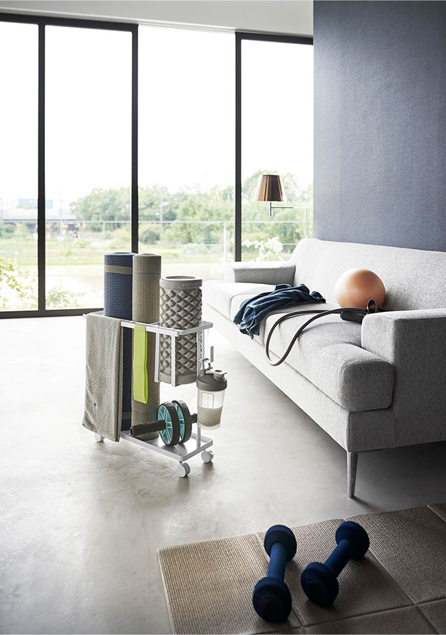 キャスター付きフィットネスグッズ収納ラック タワー ホワイト