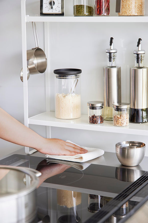 下が拭けるコンロ横ラック タワー 2段 ブラック