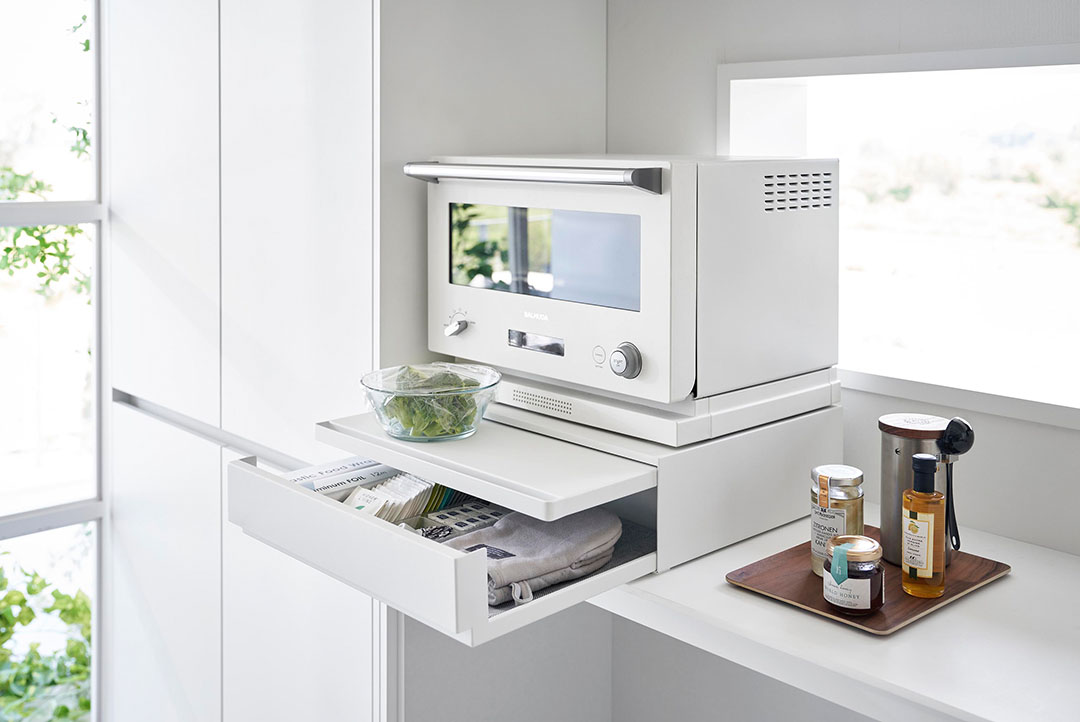 ツーウェイ キッチン家電下引き出し&スライドテーブル タワー ホワイト