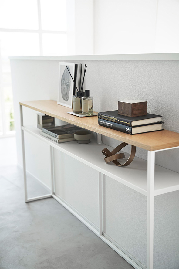 ソファー裏コンソールテーブル タワー 棚付き ホワイト