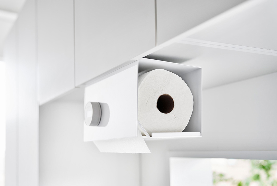 片手でカット戸棚下キッチンペーパーホルダー タワー カバー付き L ホワイト