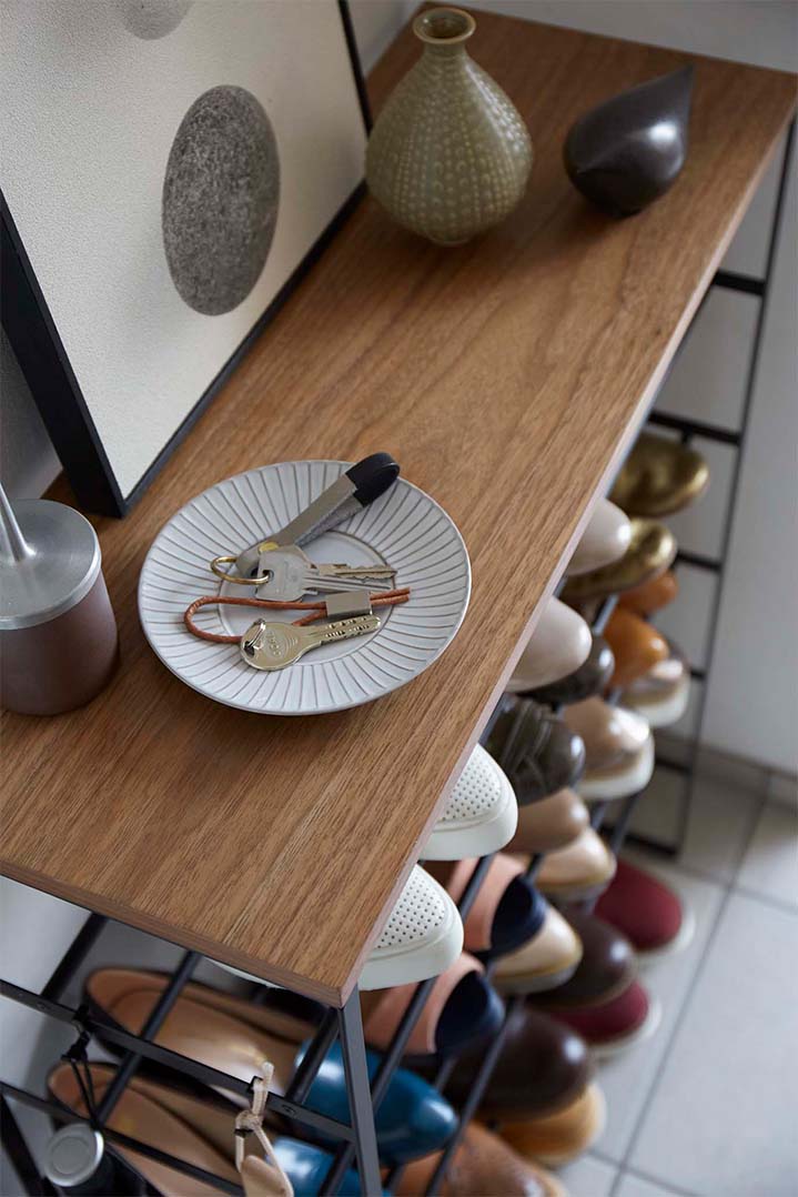 天板付きシューズラック タワー 6段 ホワイト