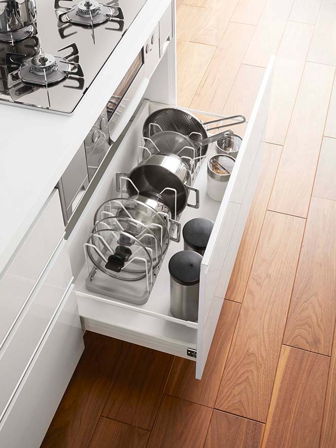 シンク下 伸縮鍋蓋&フライパンスタンド プレート ホワイト