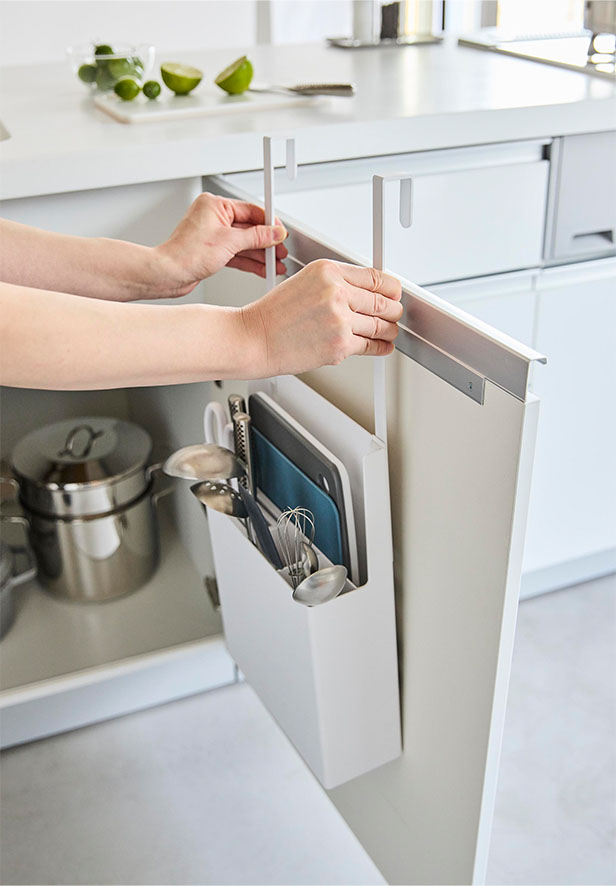 シンク扉オールインワンキッチンツールホルダー タワー ホワイト