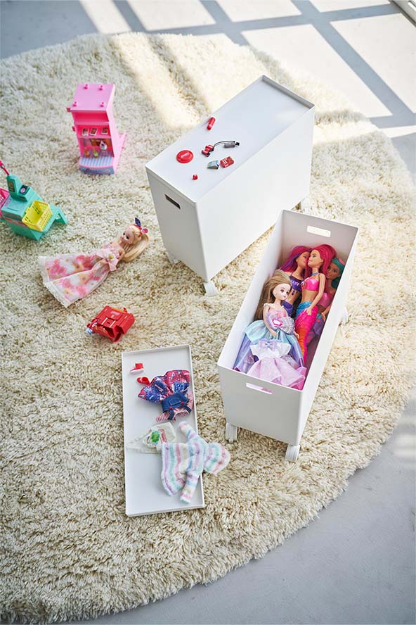 蓋付き収納ボックスワゴン タワー L ホワイト