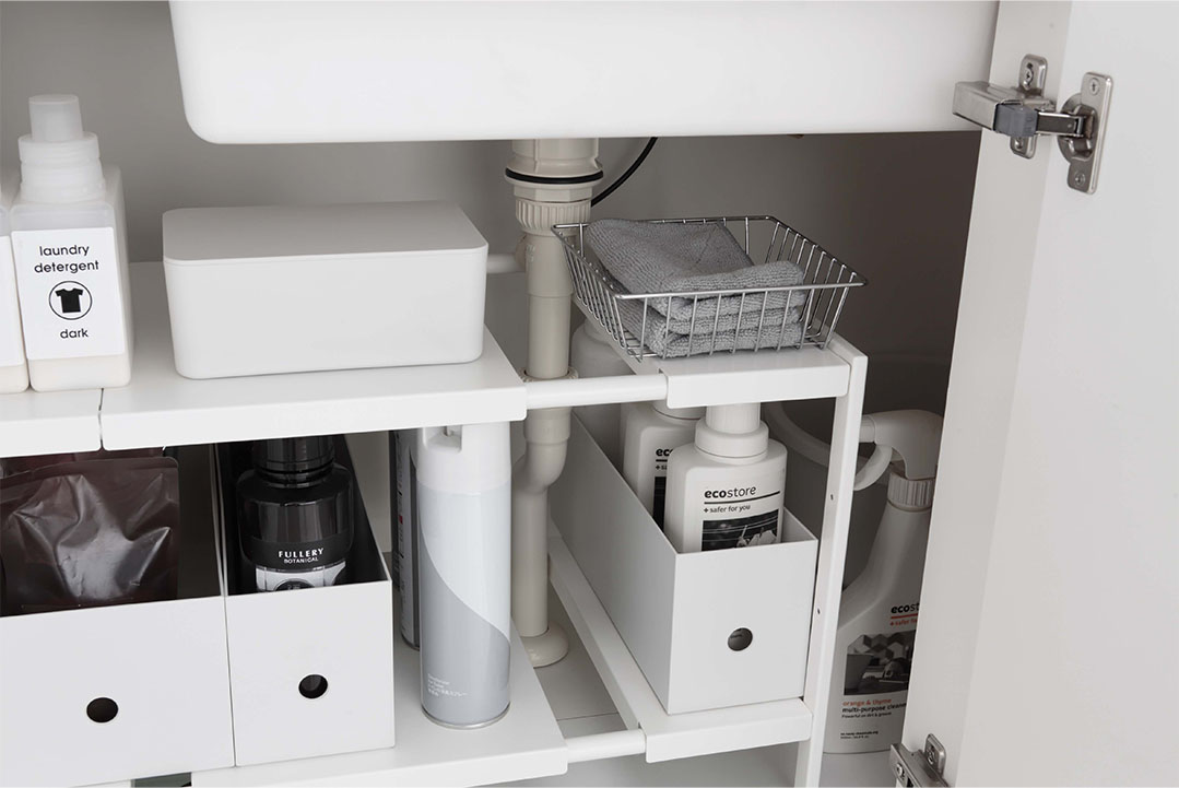 伸縮シンク下ラック 2段 タワー D30 ホワイト