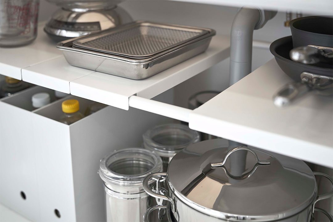 伸縮シンク下ラック 2段 タワー D40 ホワイト