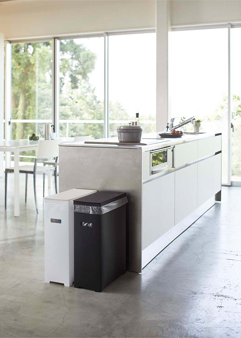 スリム蓋付きゴミ箱 タワー 2個組（WH&BK） ホワイト&ブラック