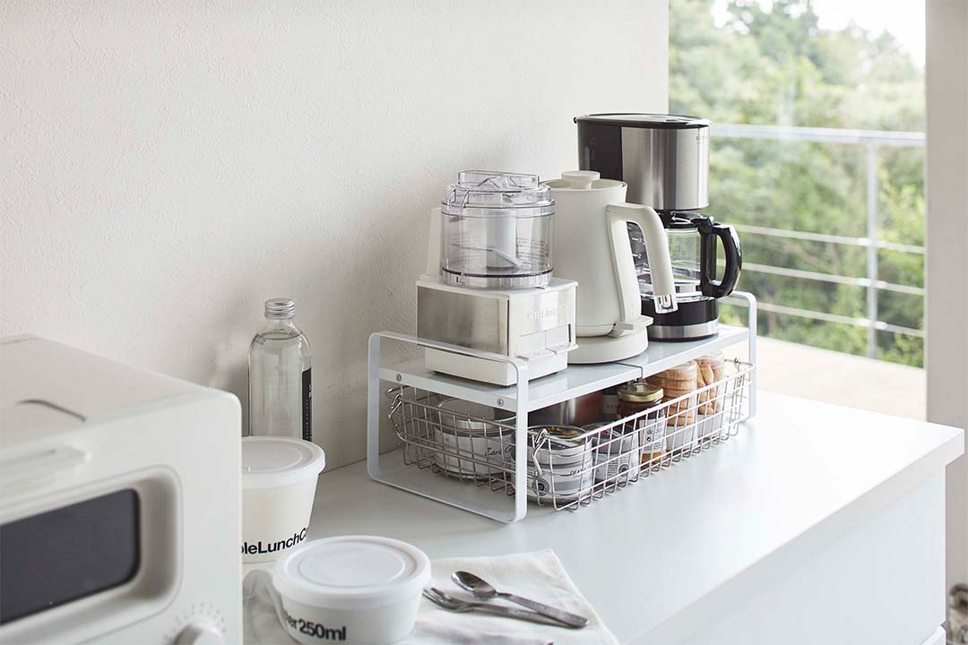 伸縮収納ラック タワー 2段 ホワイト