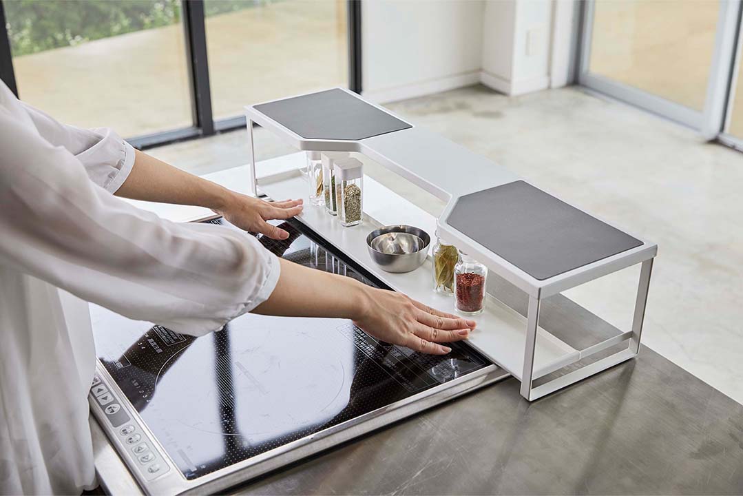 コンロ奥ラック プレート 排気口カバー付き 60cmコンロ用 ホワイト