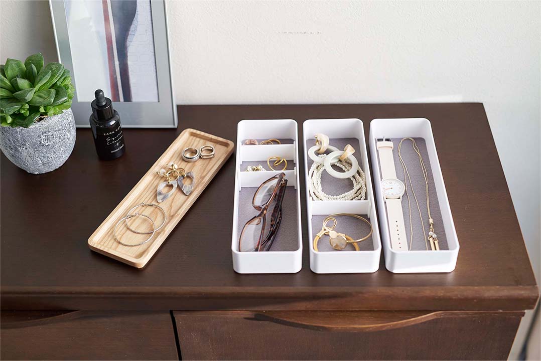 トレー付きスリムアクセサリーケース 3段 リン ブラウン