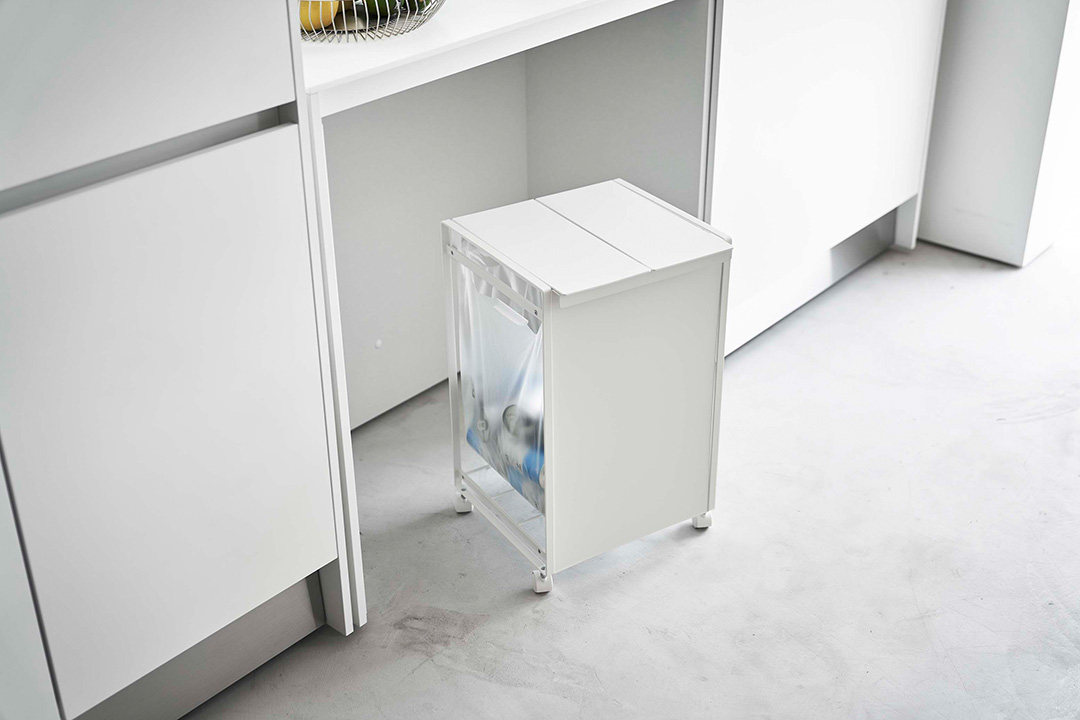 蓋付き目隠し分別ダストワゴン タワー 2分別 ホワイト