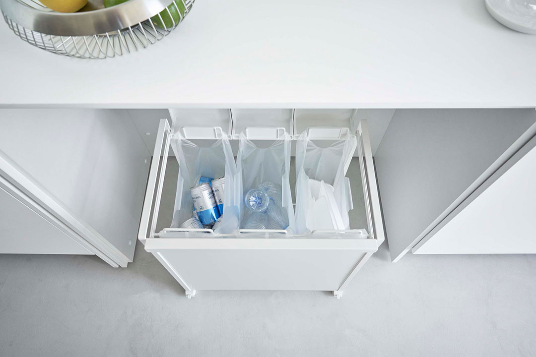 蓋付き目隠し分別ダストワゴン タワー 3分別 ブラック