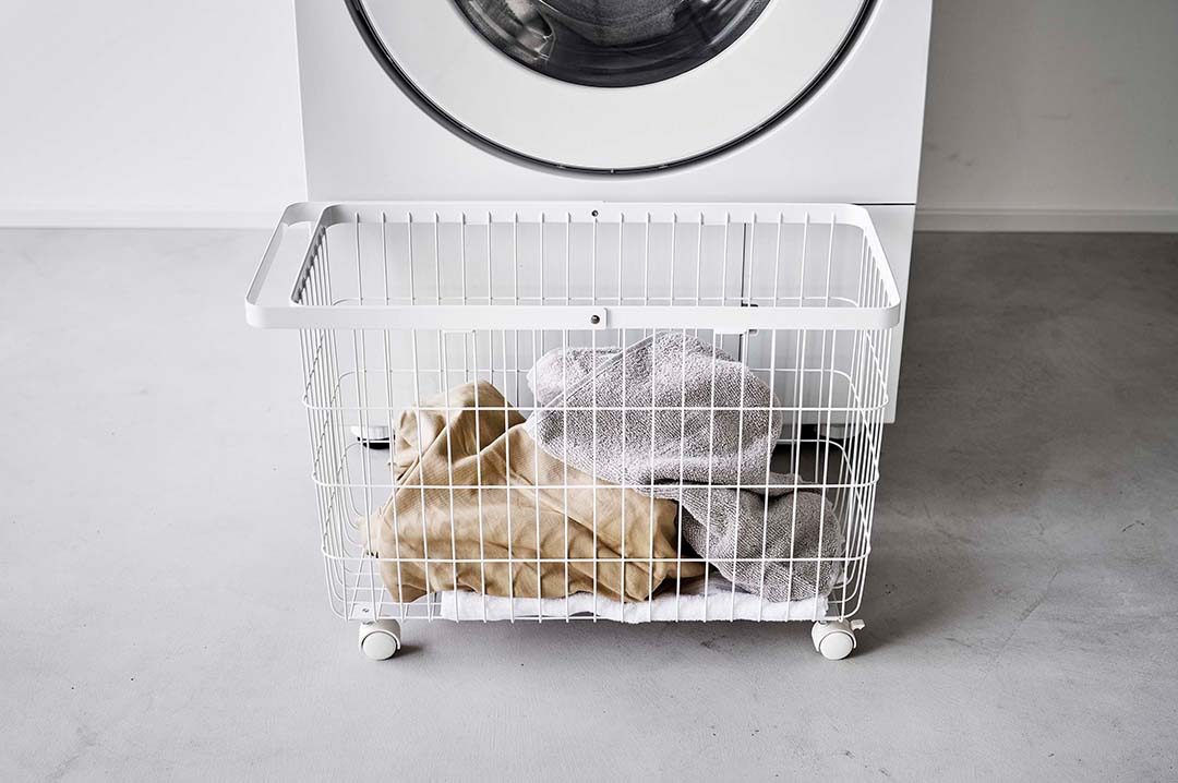 ランドリーバスケット タワー キャスター付き ワイド＆ロー ホワイト