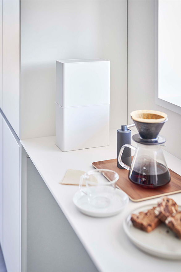 バルブ付き密閉コーヒーキャニスター＆フィルター収納ケース タワー ホワイト