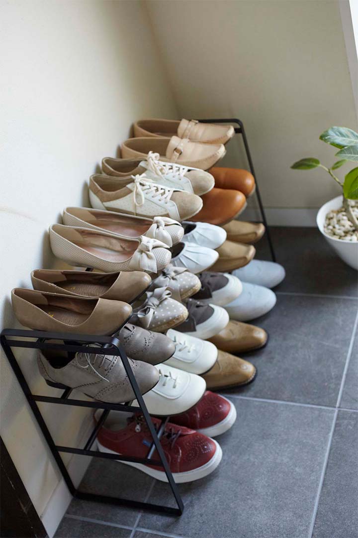 伸縮シューズラック フレーム3段 ホワイト