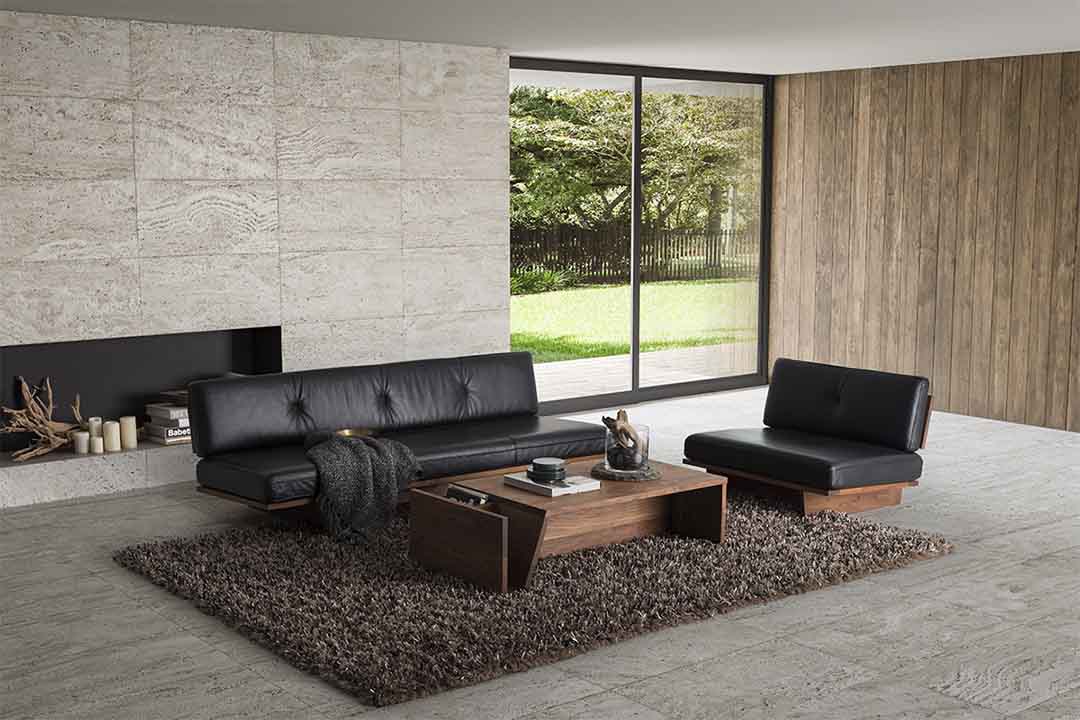 モアレス ソファ 3シーター W180(脚カラー:ウォールナット) RANK8 PATINA(ブラック)