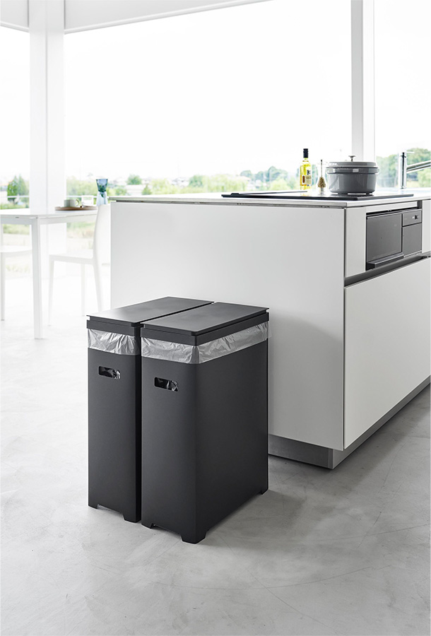 スリム蓋付きゴミ箱 タワー 横開きタイプ 2個組 ホワイト