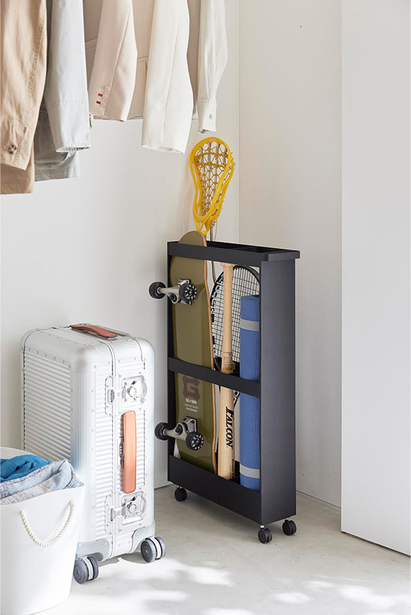 キャスター付き長物収納スリムワゴン タワー ホワイト