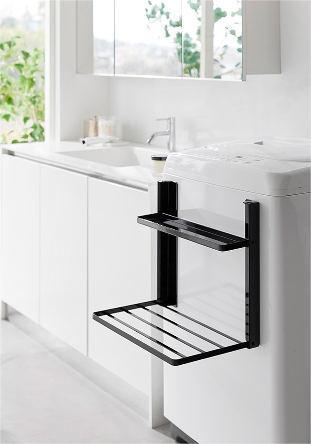 洗濯機横マグネット折り畳み棚 タワー 2段 ホワイト