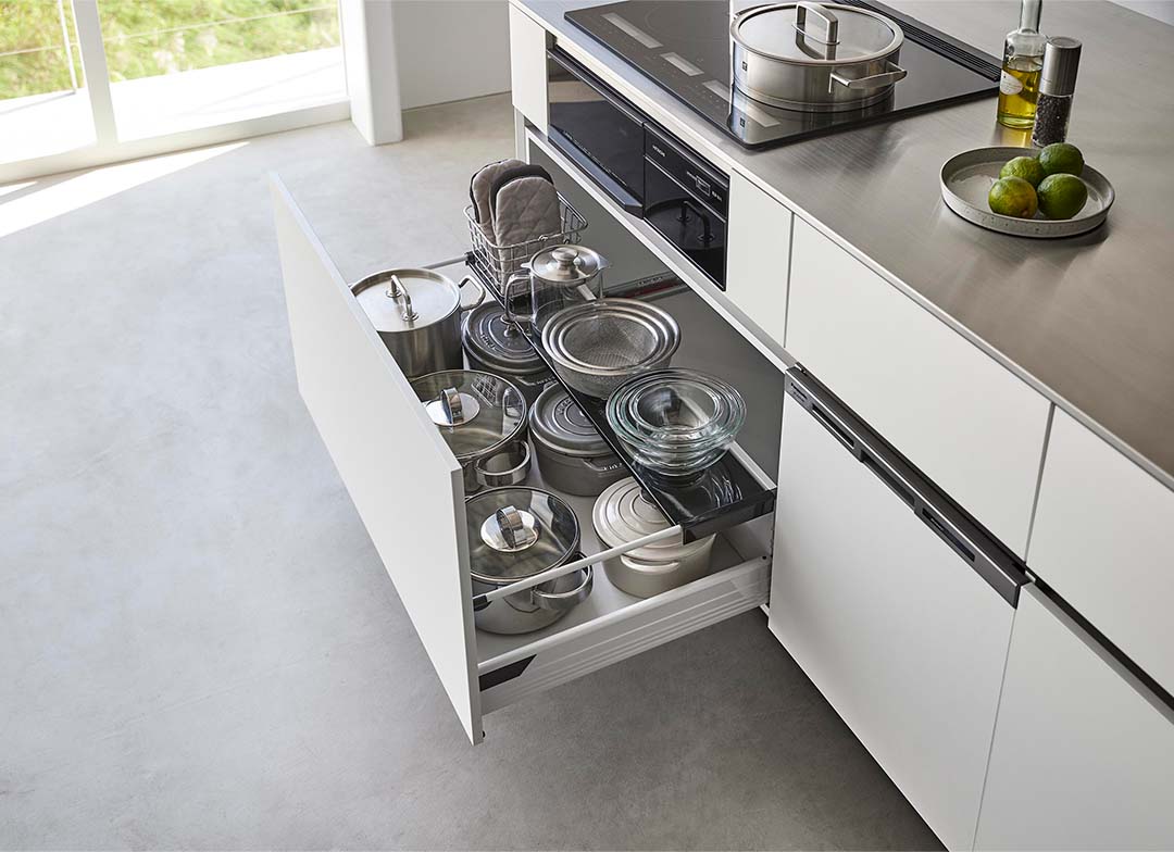 伸縮キッチン引き出し中ラック タワー ワイド ホワイト