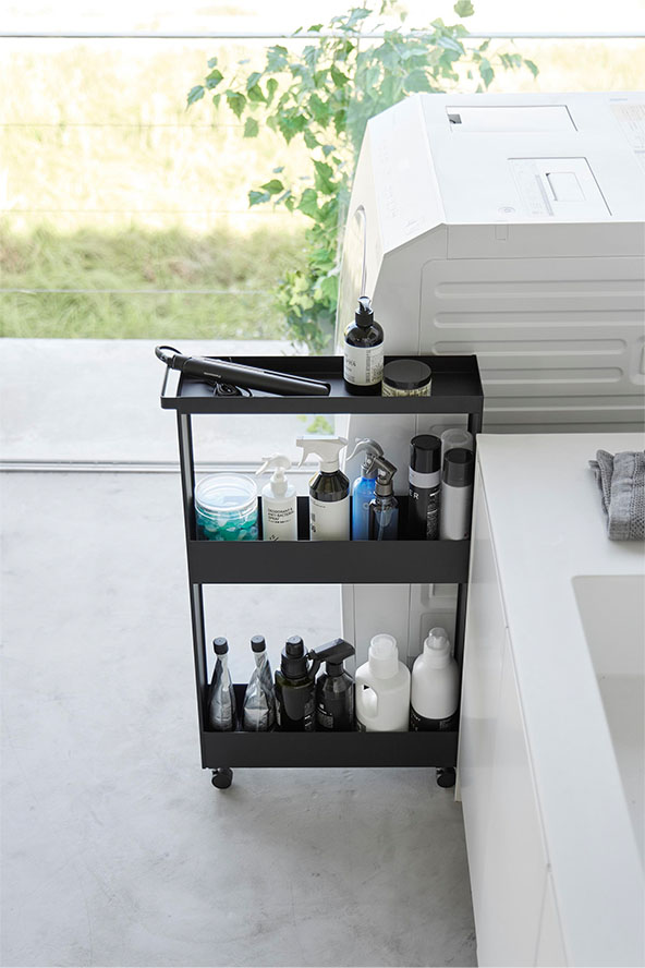 キャスター付きスリムワゴン タワー 3段 ブラック