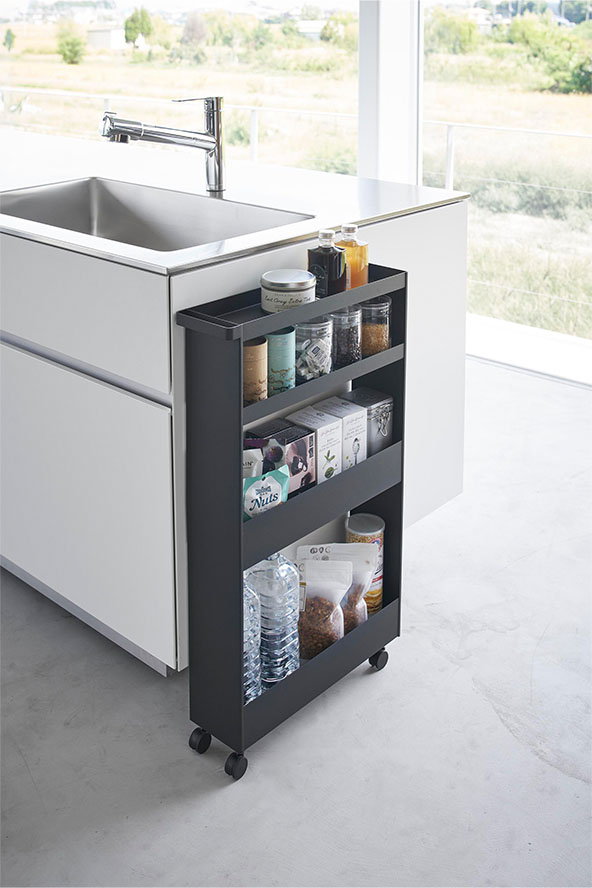 キャスター付きスリムワゴン タワー 4段 ホワイト