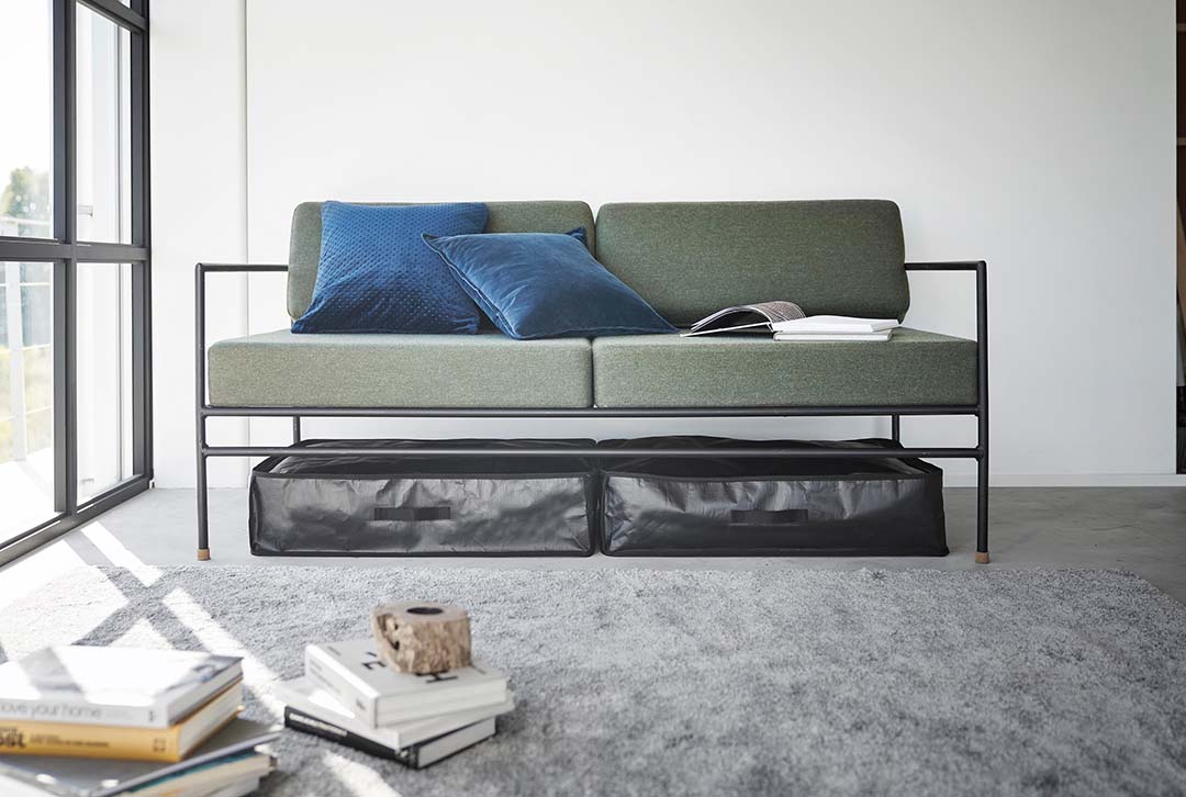 ポリエチレンシート ソファ&ベッド下収納ケース タワー 2個組 ブラック