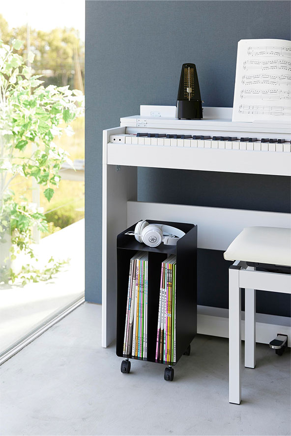 ピアノ下楽譜収納ワゴン タワー ホワイト