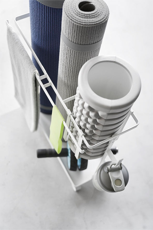 キャスター付きフィットネスグッズ収納ラック タワー ホワイト