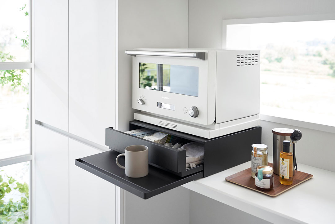 ツーウェイ キッチン家電下引き出し&スライドテーブル タワー ホワイト