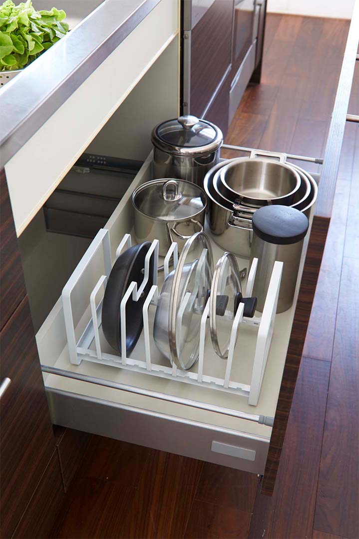 シンク下 フライパン＆鍋蓋スタンド タワー ホワイト